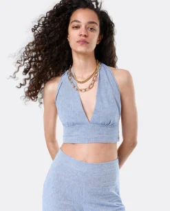 Camisas Y Tops*Cuplé Top Triangular Lino Azul