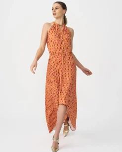 Vestidos*Cuplé Vestido Asimetrico Cola Punto Geometrico Naranja