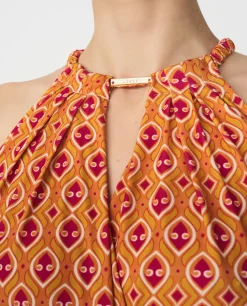 Vestidos*Cuplé Vestido Asimetrico Cola Punto Geometrico Naranja