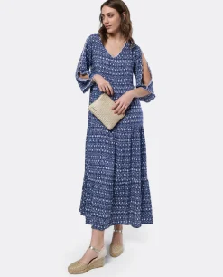 Vestidos*Cuplé Vestido Boho Viscosa Geometrico Azul