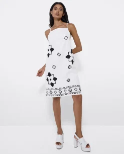 Vestidos*Cuplé Vestido Bordado Cenefa Algodon Blanco