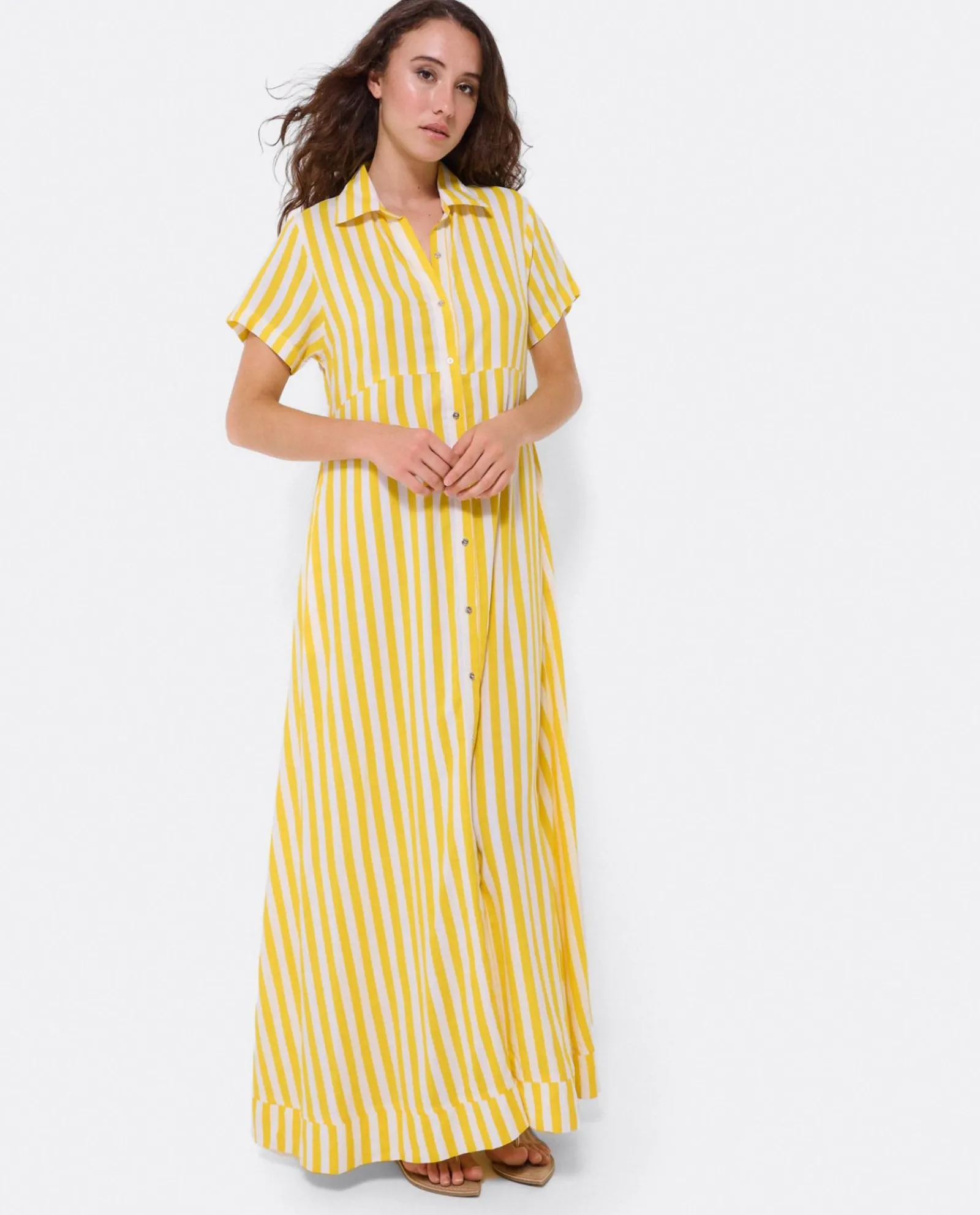 Vestidos*Cuplé Vestido Camisero Largo Viscosa Amarillo