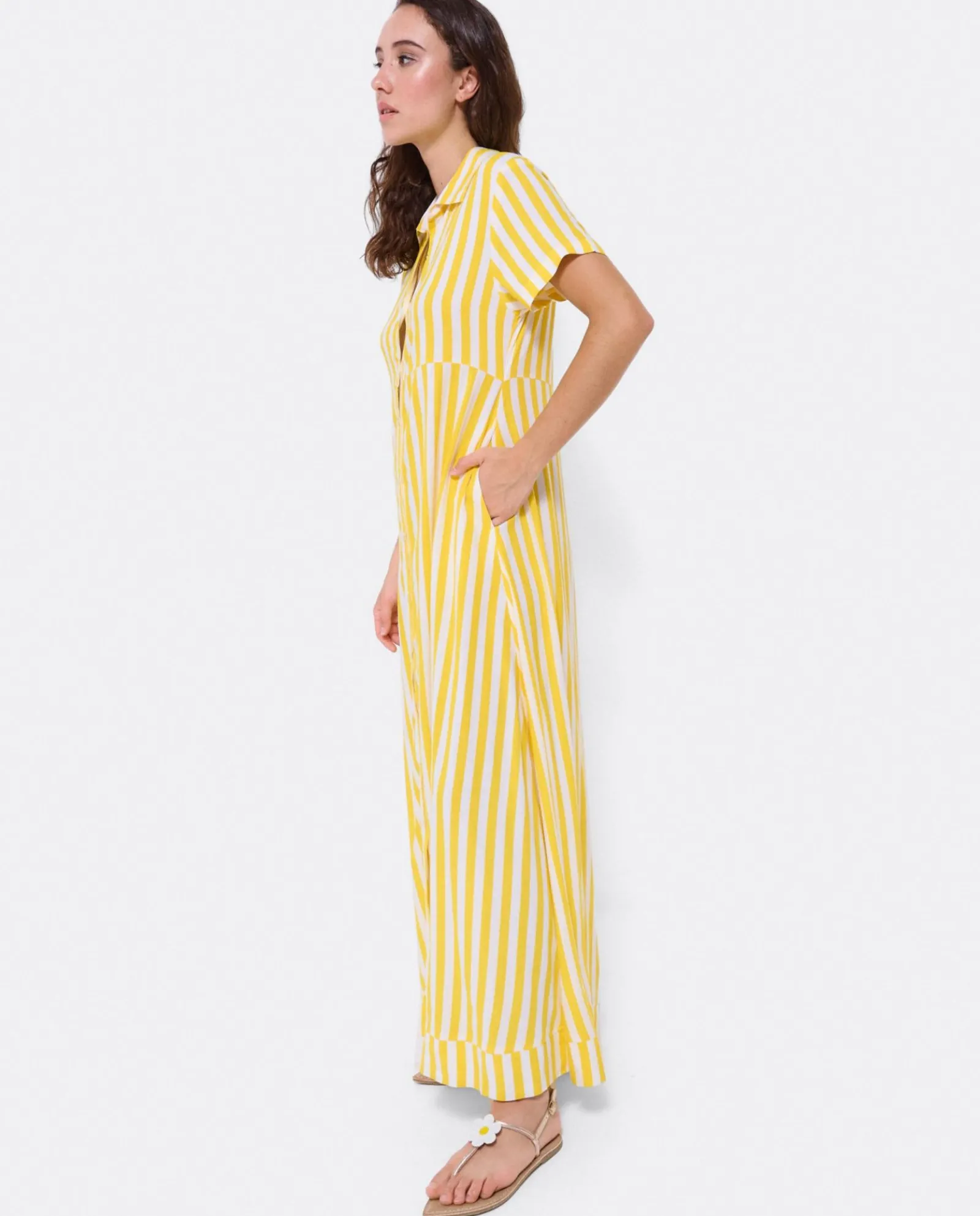 Vestidos*Cuplé Vestido Camisero Largo Viscosa Amarillo
