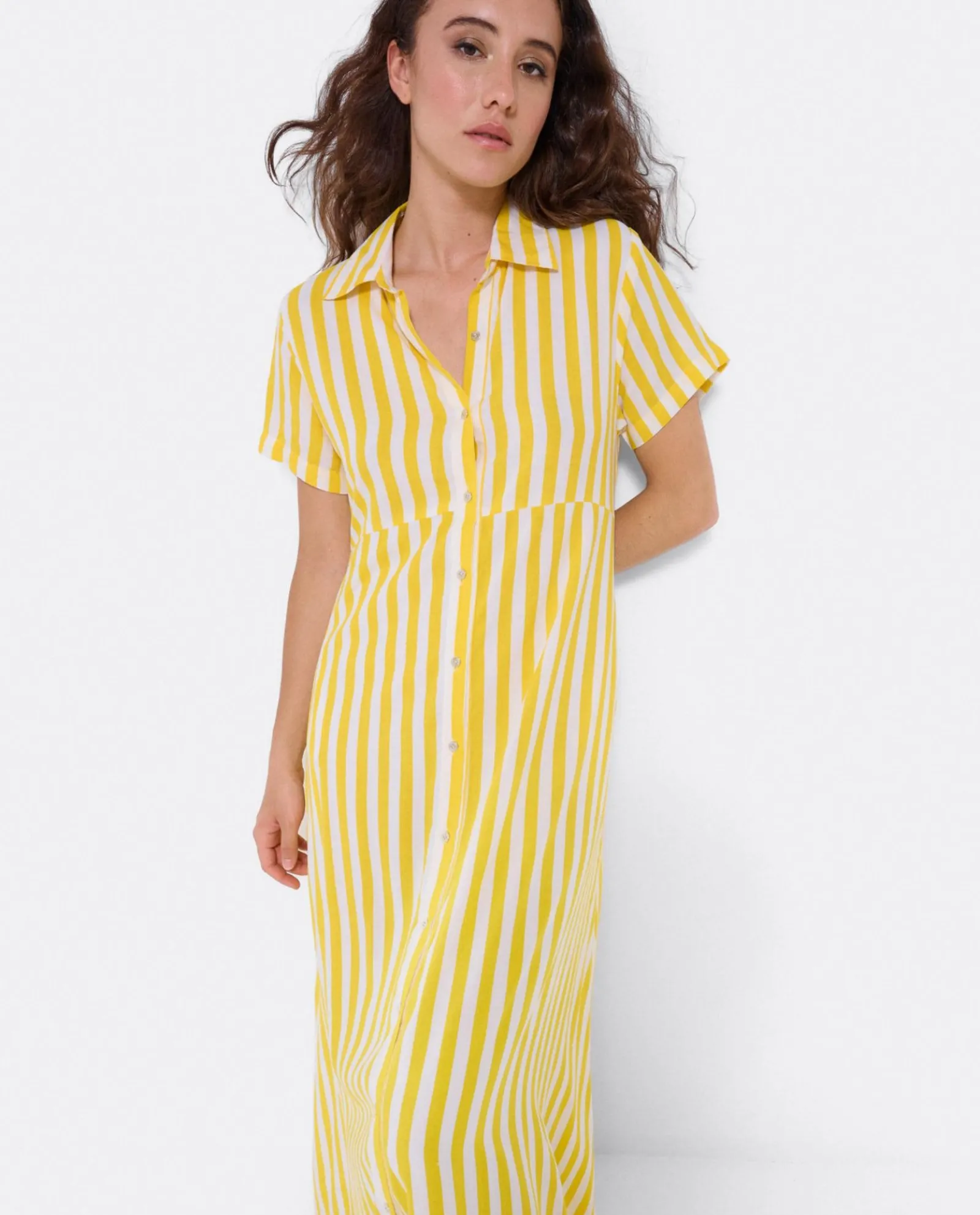 Vestidos*Cuplé Vestido Camisero Largo Viscosa Amarillo