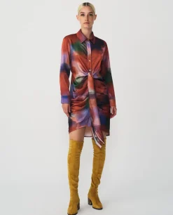 Vestidos*Cuplé Vestido Camisero Nudo Sedin Estampado Acuarela