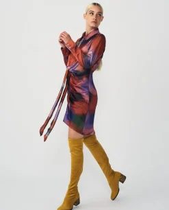 Vestidos*Cuplé Vestido Camisero Nudo Sedin Estampado Acuarela