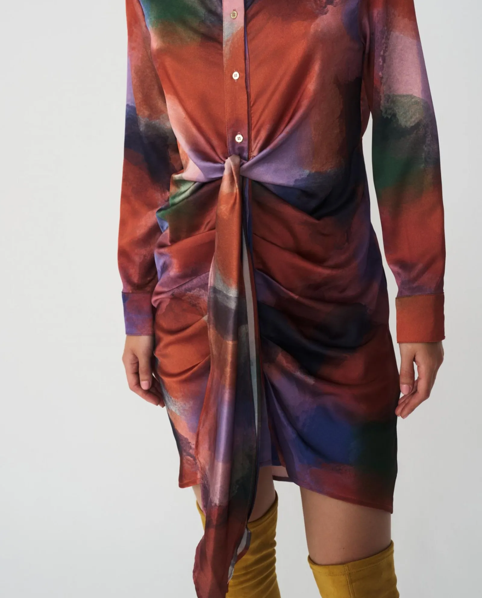 Vestidos*Cuplé Vestido Camisero Nudo Sedin Estampado Acuarela