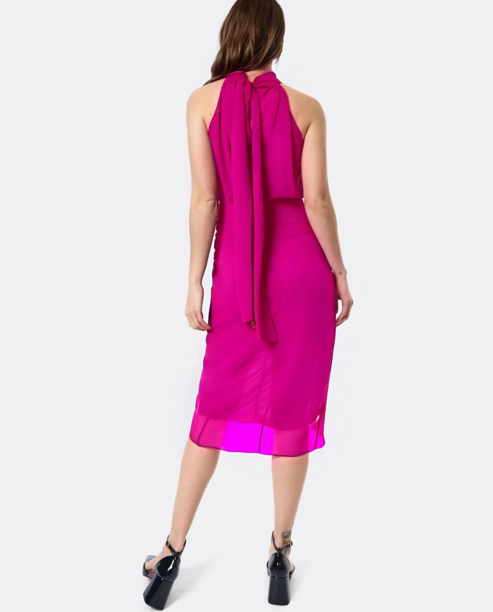 Vestidos*Cuplé Vestido Escote Halter Gasa Fucsia