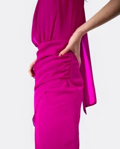 Vestidos*Cuplé Vestido Escote Halter Gasa Fucsia