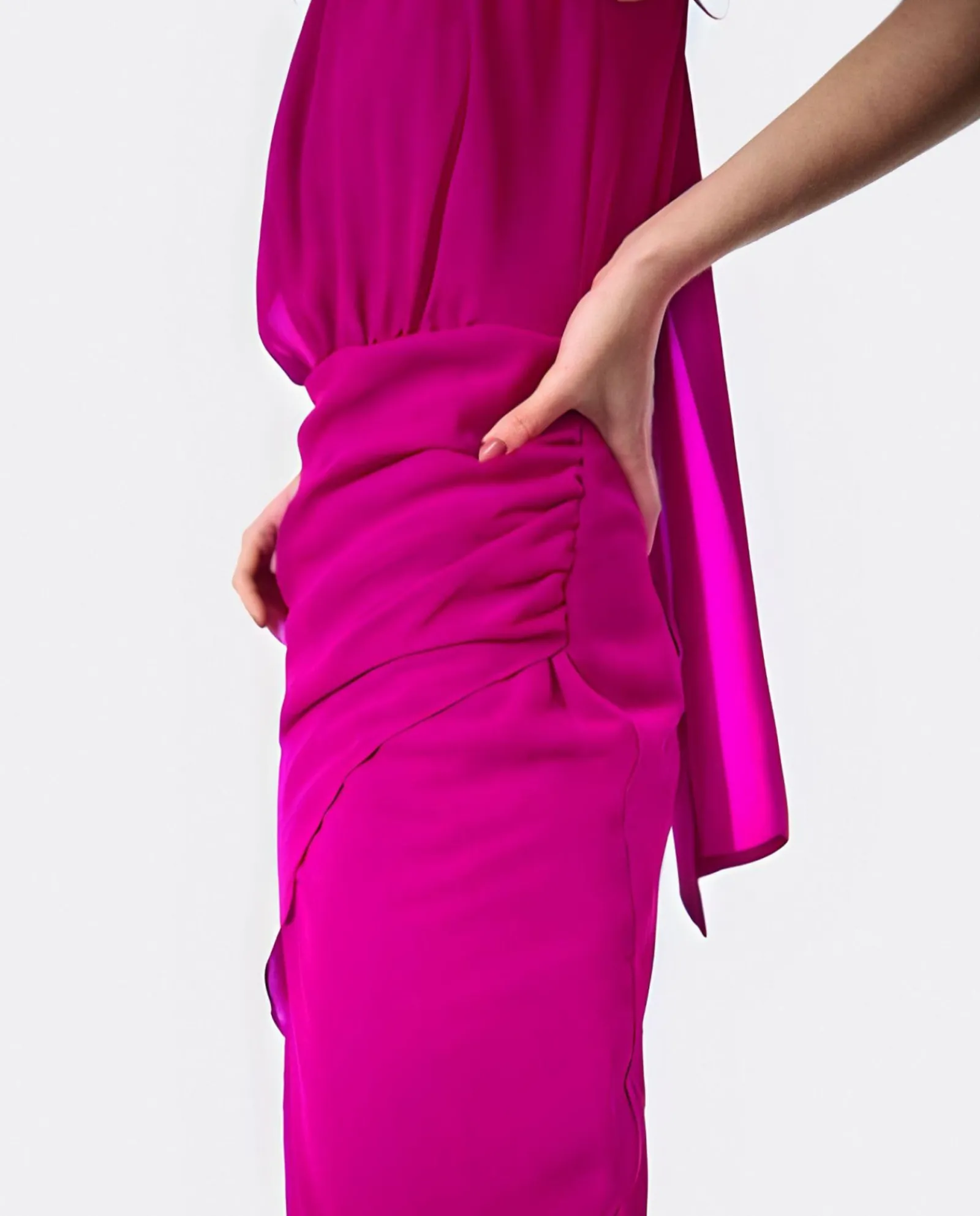 Vestidos*Cuplé Vestido Escote Halter Gasa Fucsia
