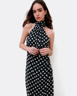 Vestidos*Cuplé Vestido Escote Halter Gasa Lunares