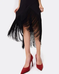 Vestidos*Cuplé Vestido Flecos Manila Crep Negro