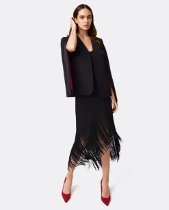 Vestidos*Cuplé Vestido Flecos Manila Crep Negro