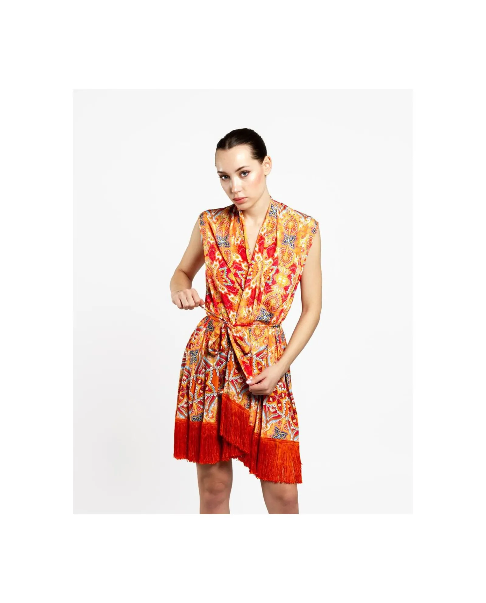 Vestidos*Cuplé Vestido Kimono Saten Estampado Cachemiras