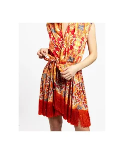 Vestidos*Cuplé Vestido Kimono Saten Estampado Cachemiras