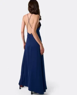 Vestidos*Cuplé Vestido Largo Fiesta Tirantes Crep Marino