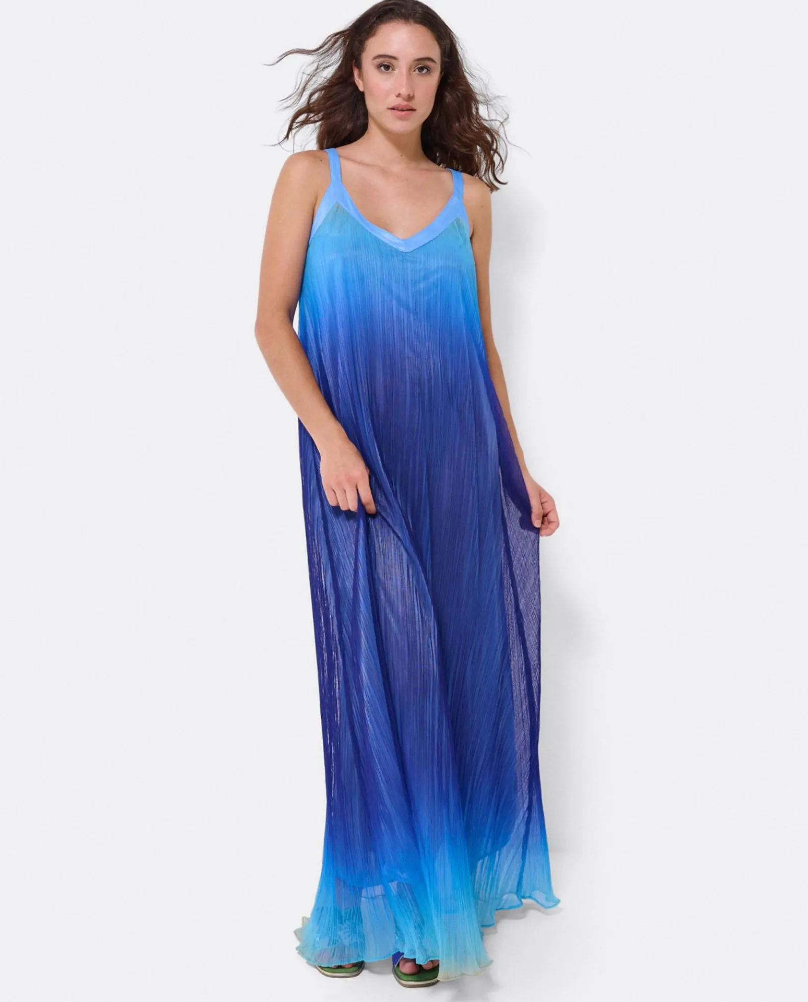 Vestidos*Cuplé Vestido Largo Tirantes Bambula Azul