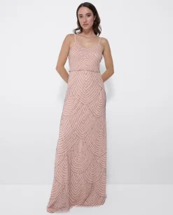 Vestidos*Cuplé Vestido Largo Tirantes Lentejuelas Rosa