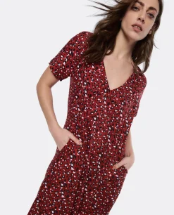 Vestidos*Cuplé Vestido Largo Viscosa Leopardo Rojo