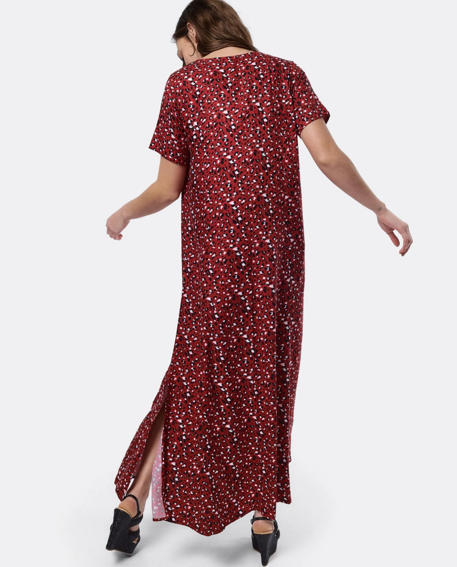 Vestidos*Cuplé Vestido Largo Viscosa Leopardo Rojo