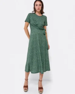 Vestidos*Cuplé Vestido Manga Corta Nudo Delantero Punto Leopardo