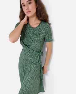 Vestidos*Cuplé Vestido Manga Corta Nudo Delantero Punto Leopardo