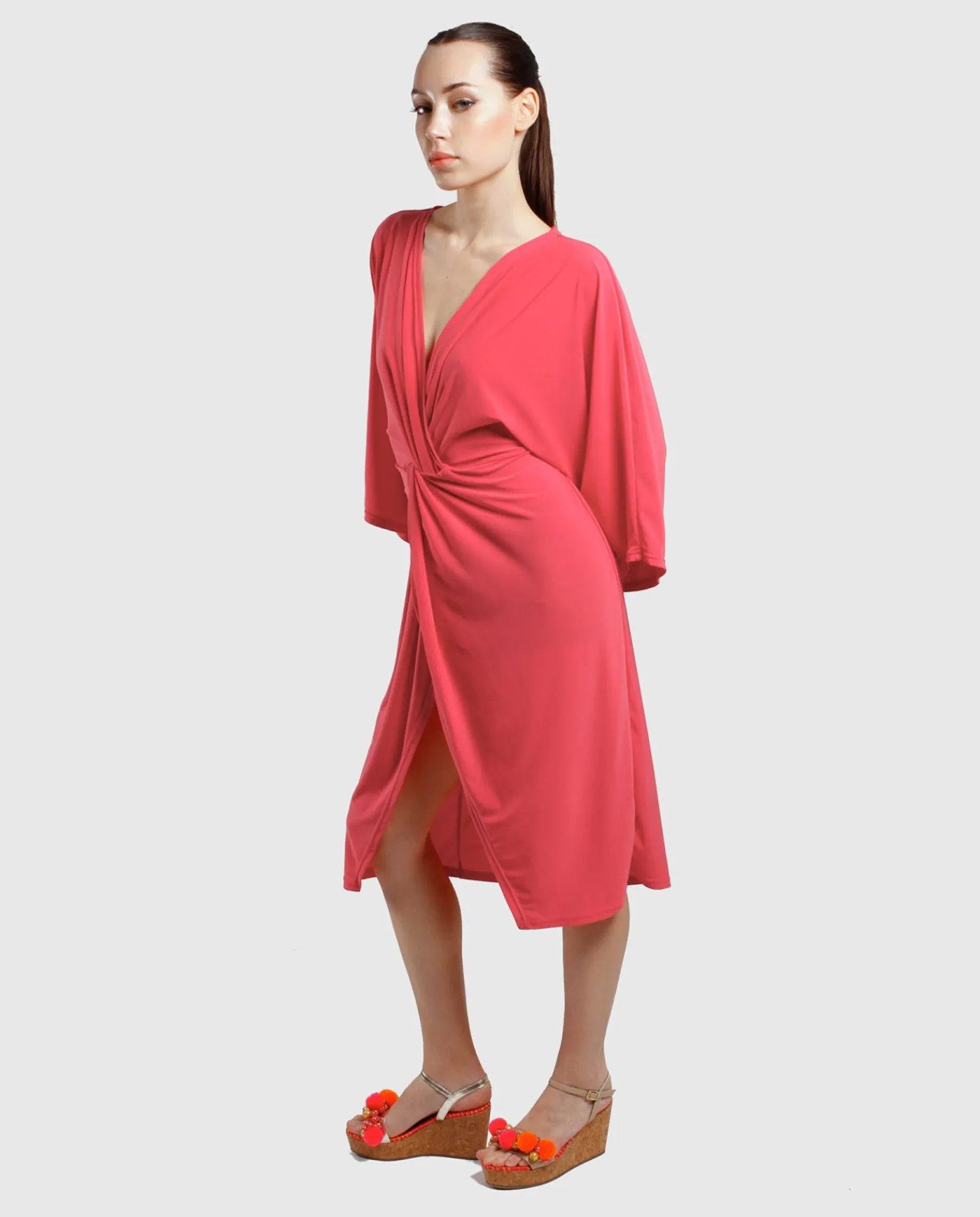 Vestidos*Cuplé Vestido Maxi Mangas Punto Fucsia