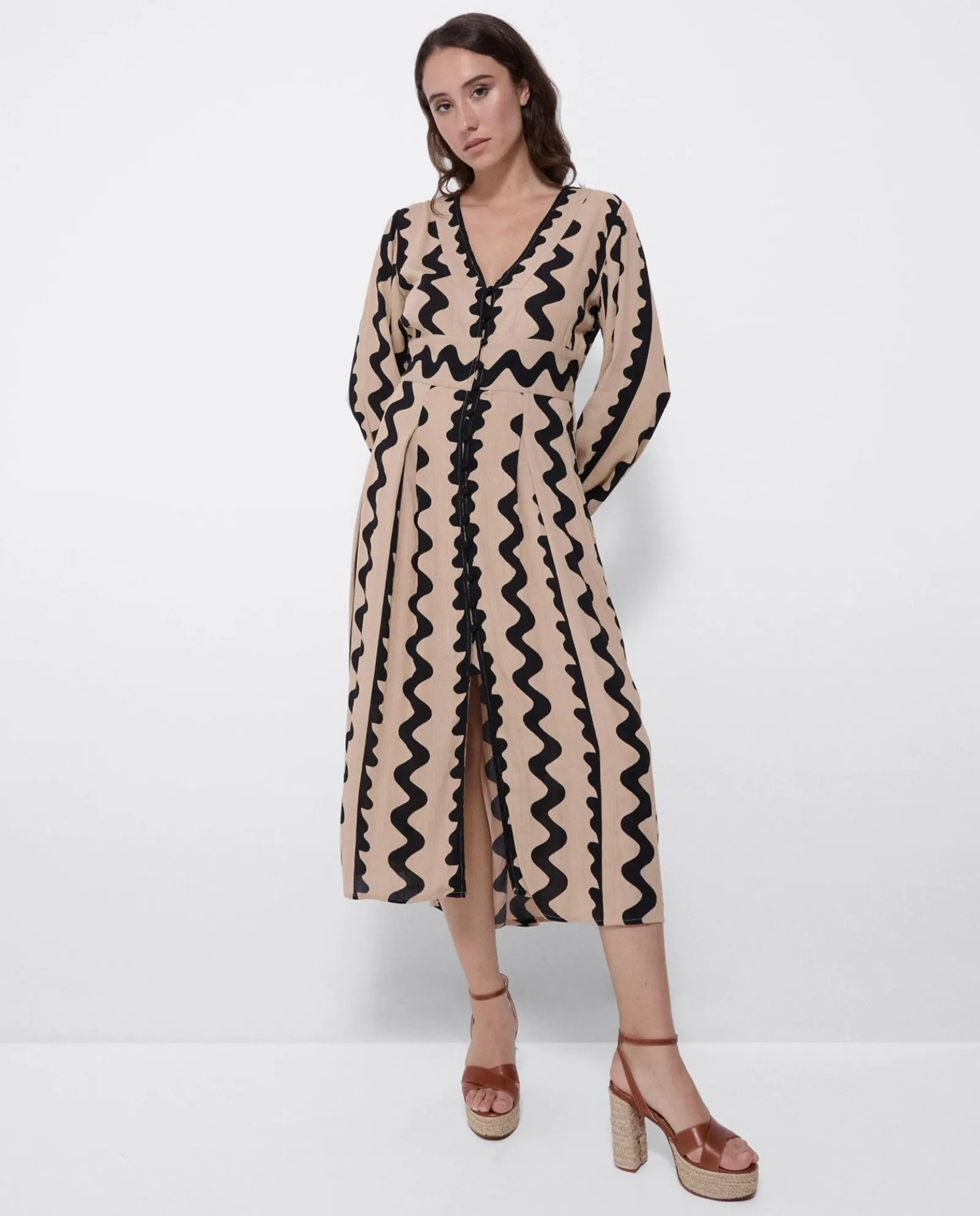 Vestidos*Cuplé Vestido Midi Botones Crep Beig