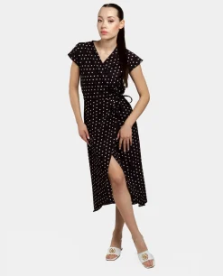Vestidos*Cuplé Vestido Midi Cruzado Crep Lunares Blanco Negro