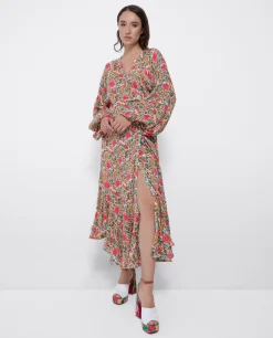 Vestidos*Cuplé Vestido Midi Cruzado Gasa Estampado Flores