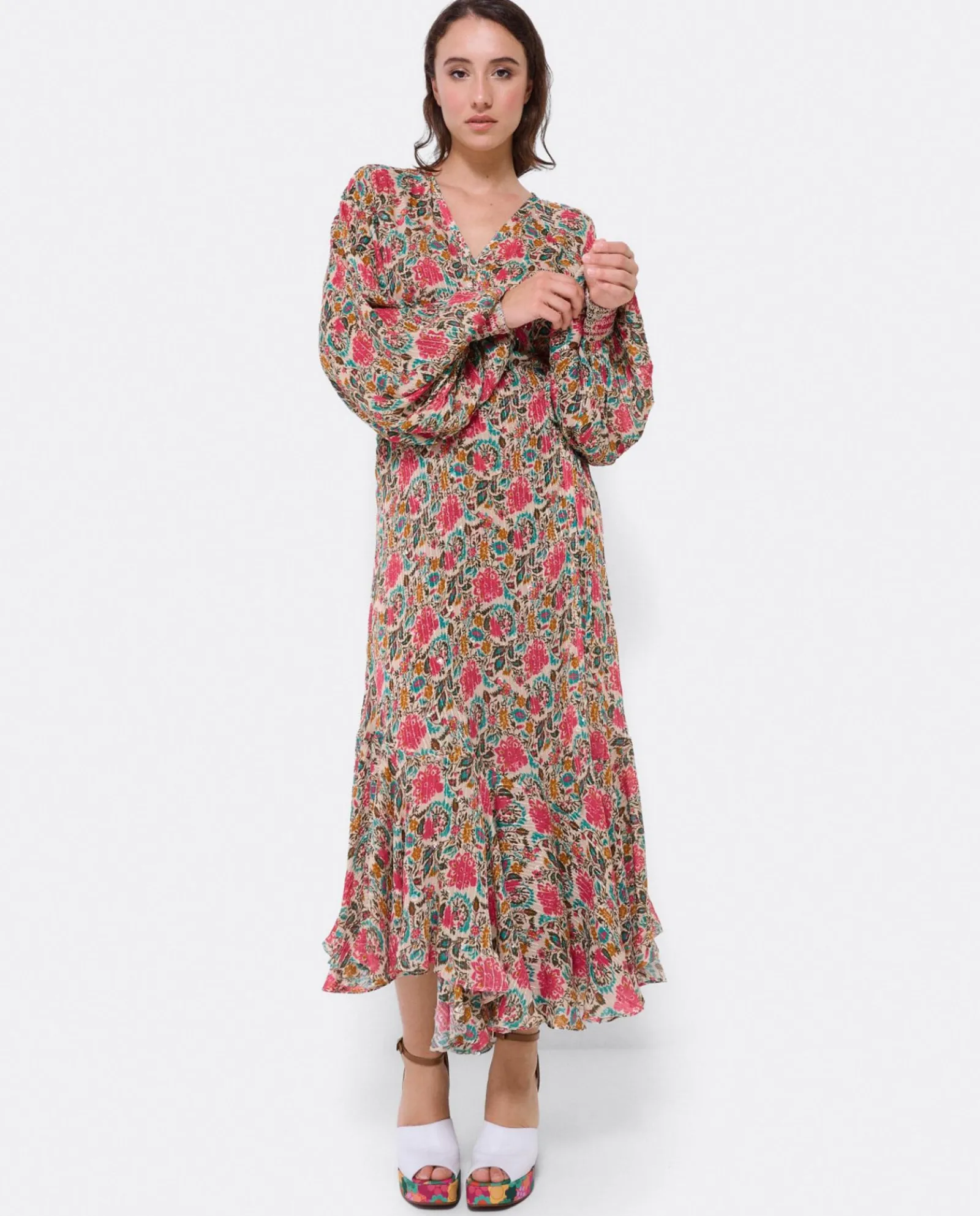 Vestidos*Cuplé Vestido Midi Cruzado Gasa Estampado Flores