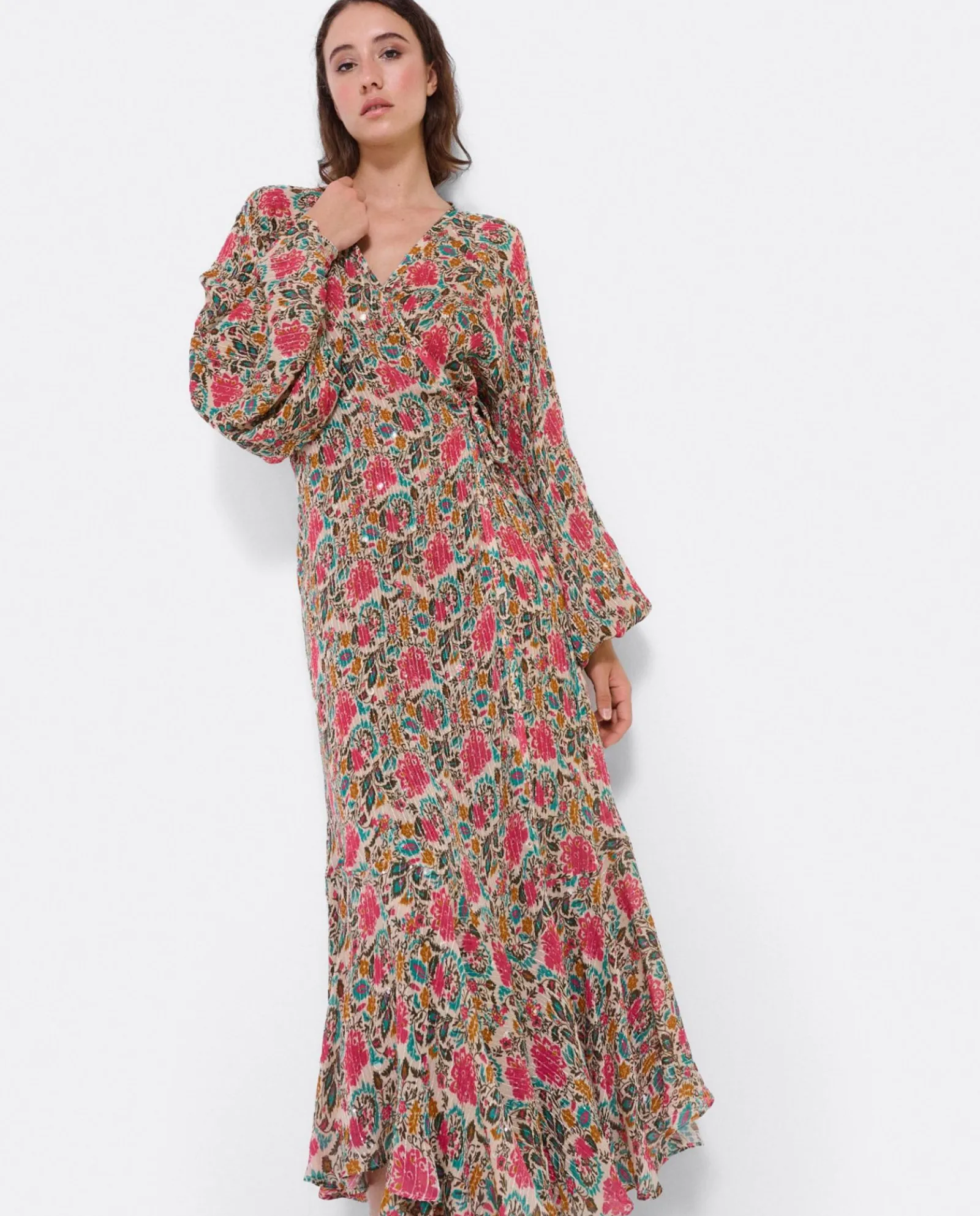 Vestidos*Cuplé Vestido Midi Cruzado Gasa Estampado Flores