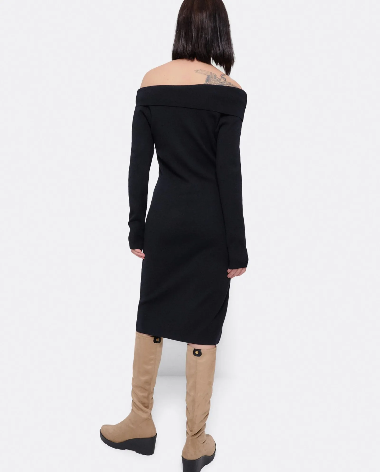 Vestidos*Cuplé Vestido Midi Escote Drapeado Punto Negro