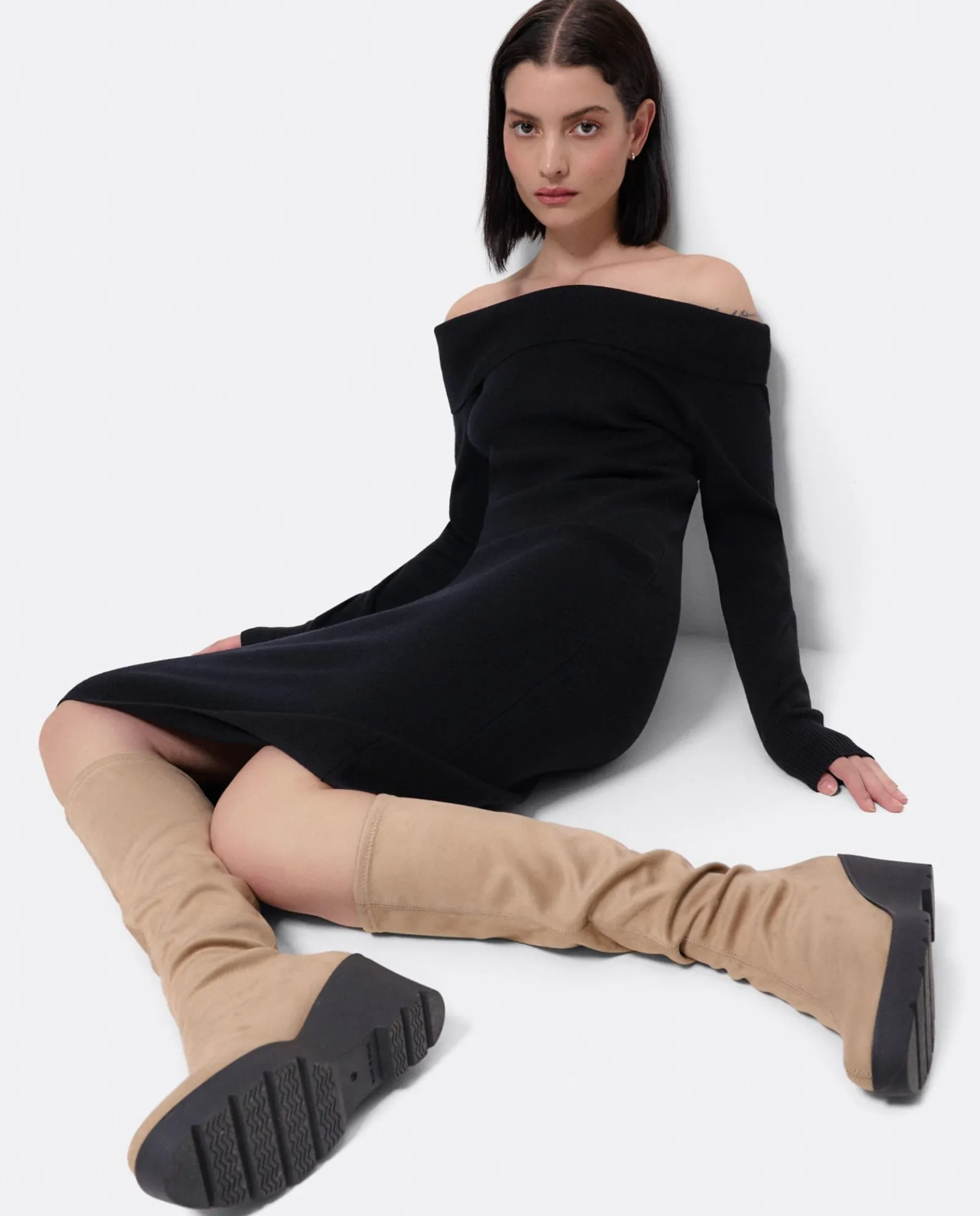 Vestidos*Cuplé Vestido Midi Escote Drapeado Punto Negro