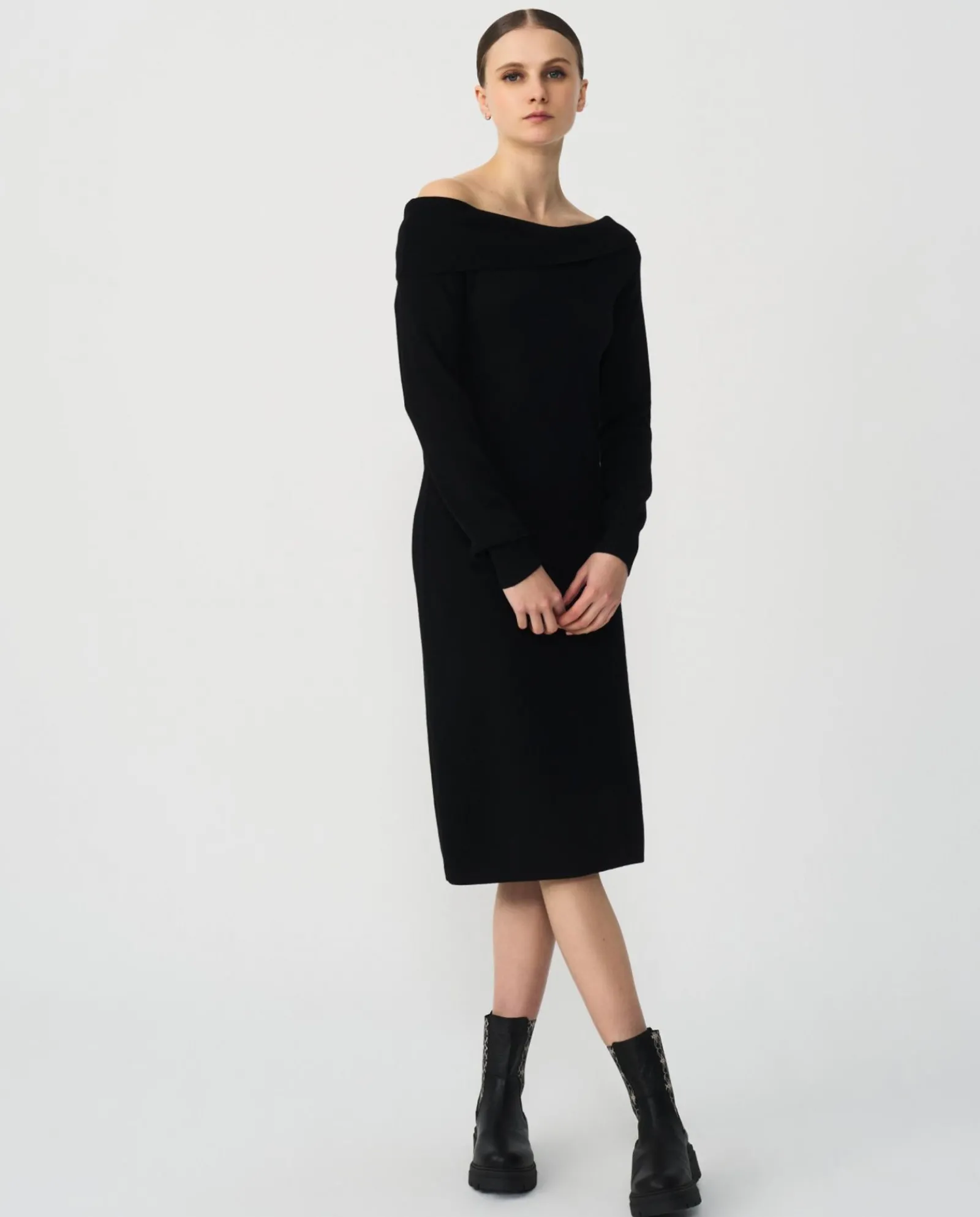 Vestidos*Cuplé Vestido Midi Escote Drapeado Punto Negro