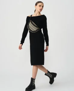 Vestidos*Cuplé Vestido Midi Escote Drapeado Punto Negro