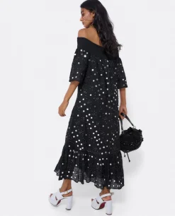 Vestidos*Cuplé Vestido Midi Espejos Algodon Negro