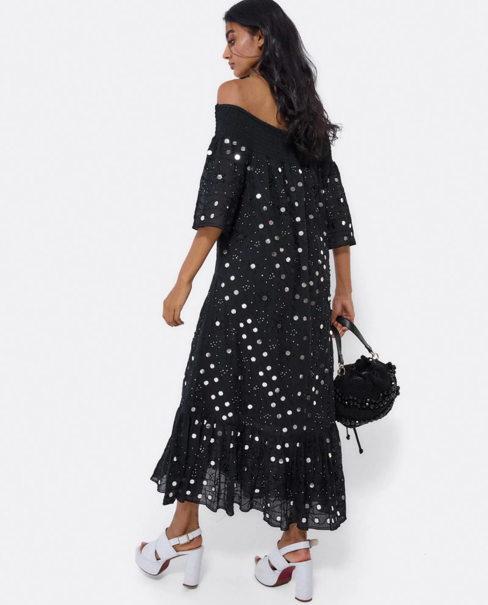 Vestidos*Cuplé Vestido Midi Espejos Algodon Negro