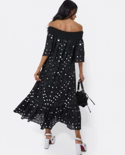 Vestidos*Cuplé Vestido Midi Espejos Algodon Negro