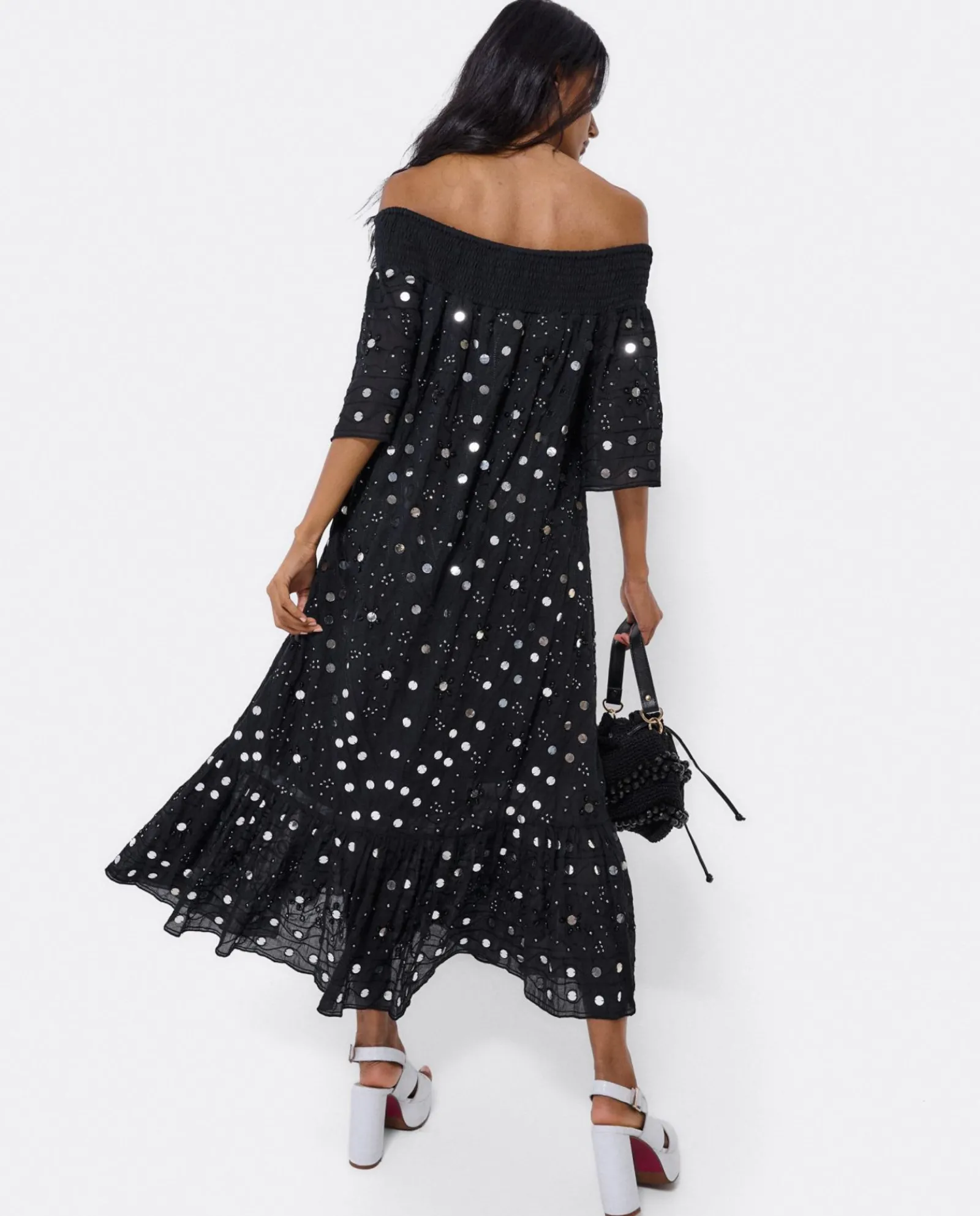 Vestidos*Cuplé Vestido Midi Espejos Algodon Negro