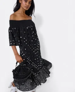 Vestidos*Cuplé Vestido Midi Espejos Algodon Negro