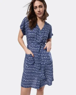 Vestidos*Cuplé Vestido Mini Anudado Viscosa Geometrico Azul