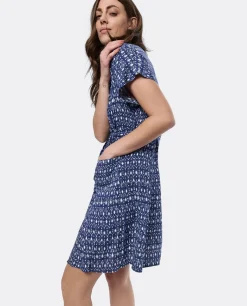Vestidos*Cuplé Vestido Mini Anudado Viscosa Geometrico Azul