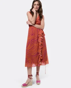 Vestidos*Cuplé Vestido Tirantes Volante Gasa Naranja