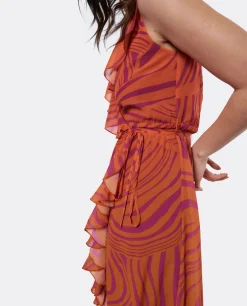Vestidos*Cuplé Vestido Tirantes Volante Gasa Naranja