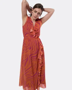 Vestidos*Cuplé Vestido Tirantes Volante Gasa Naranja
