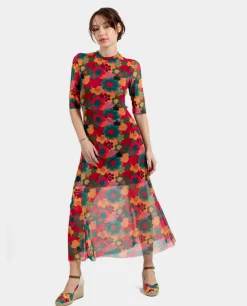 Vestidos*Cuplé Vestido Tul Manga Corta Tul Estampado Flores