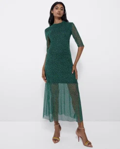 Vestidos*Cuplé Vestido Tul Manga Corta Tul Leopardo Verde