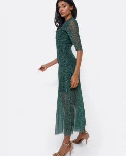 Vestidos*Cuplé Vestido Tul Manga Corta Tul Leopardo Verde