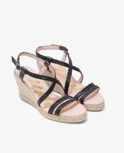 Cuñas*Cuplé Yute Trenzado Alto Trenzado Negro
